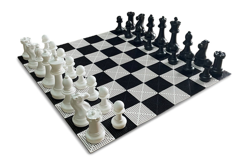 Plastic Folding 20” Chess Board And Black And White Medieval Chess