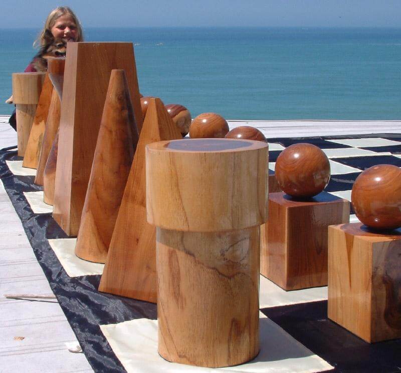 Mega Chess Giant Chess Sets MegaChess 21 Inch Geometric Teak Giant Chess Set