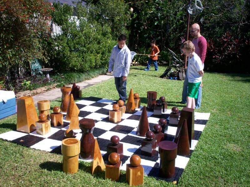 Mega Chess Giant Chess Sets MegaChess 21 Inch Geometric Teak Giant Chess Set