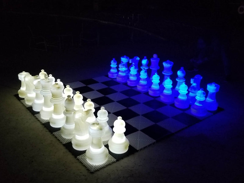 MegaChess Floor Games Blue/White MegaChess 25 Inch Plastic LED Giant Chess Set - Option 2 - Night Time Only Set